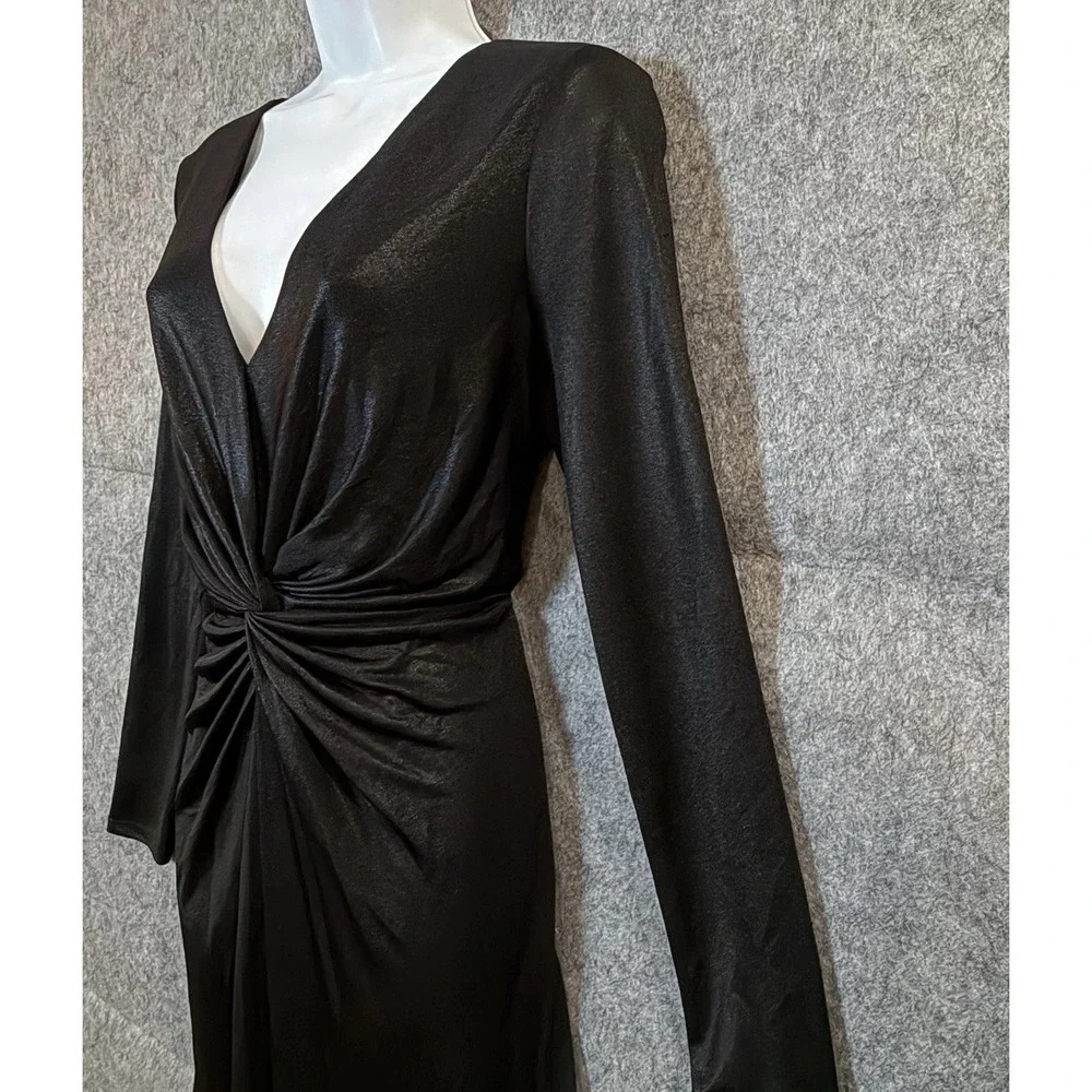 Lauren Ralph Lauren Womens 10 Black Long Sleeve Maxi Dress V Neck Twist